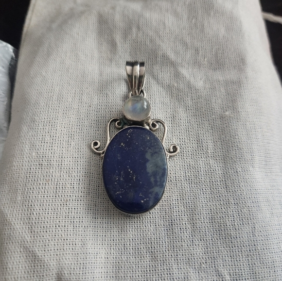 Moonstone & Lapis Pendant Silver,  For Women,Silver - Picture 3 of 6